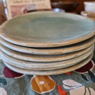 Set de 6 Assiettes en grès émaillé Moucheté Vert Bleu - Artisanat Corse par Chloé Sorro
