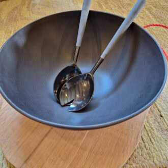 Set de Couverts à Salade en Bois et Corne Mate - Style Ardoise Élégant