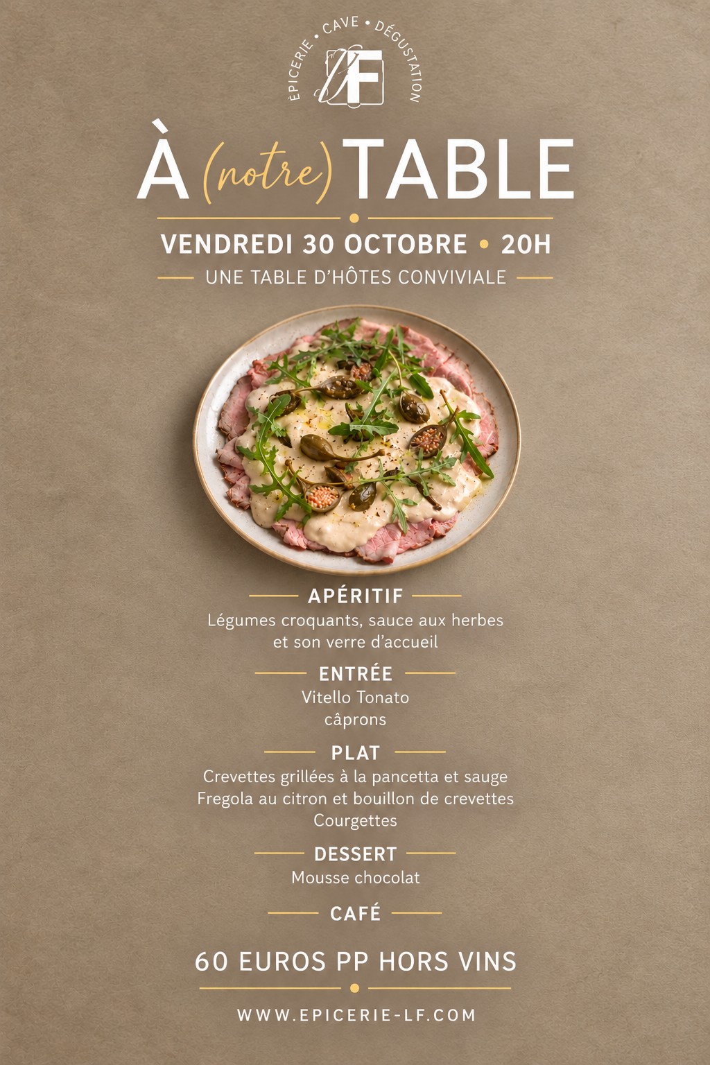À (notre) Table – Dîner du 30 octobre 2026 à 20h